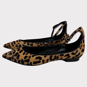 NWOT Banana Republic Calf Hair Leopard Ankle Strap Flats